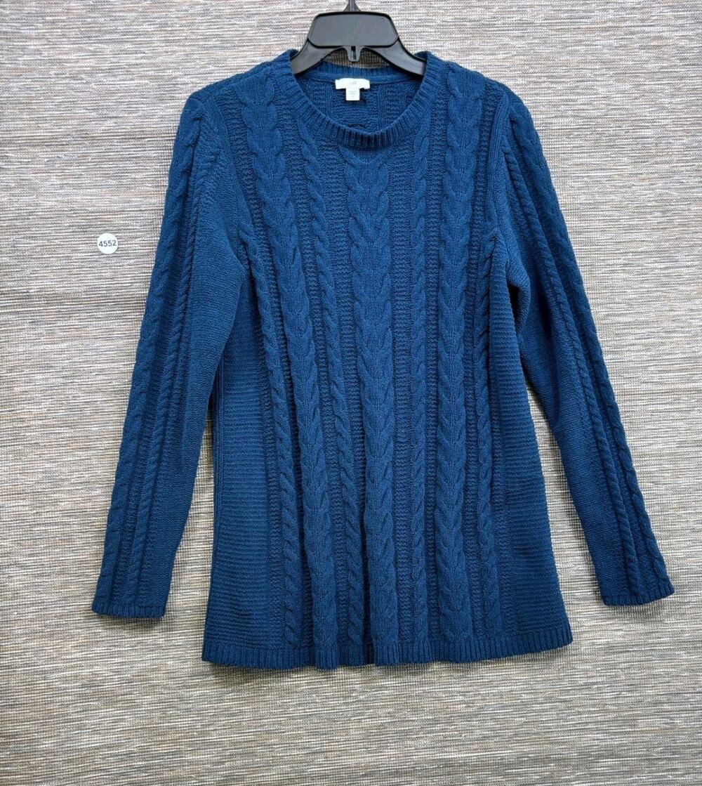J Jill Chenille Knit Sweater Womens Size S Blue Long Sleeve Pullover